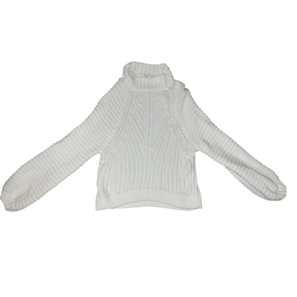 Free People Mock Neck Knit Crop eggshell  Sz L | Boho Oversized Balloon Sleeve